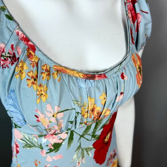 ASTR dress XS floral Milkmaid empire waist pixie blue cottagecore puff sleeve - Picture 3 of 10